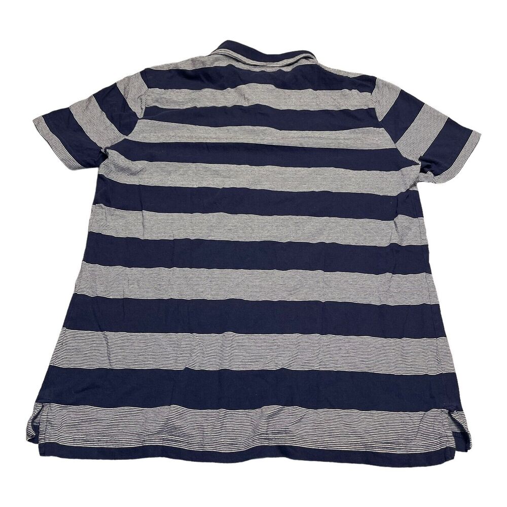 Arizona Jeans Polo Shirt Men's Large White Navy Striped 100% Cotton Short Sleeve - Picture 3 of 6